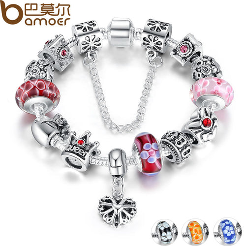 BAMOER Queen Jewelry Silver Charms Bracelet