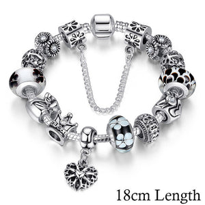 BAMOER Queen Jewelry Silver Charms Bracelet